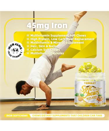 Iron Soft Chew Supplement with Vitamin C | Pineapple Flavored | Gluten Free | Iron Supplement for Women Men and Kids | 60 Count | 2 Month Supply Pineapple 60 Count (Pack of 1) - Buy Online on GoSupps.com