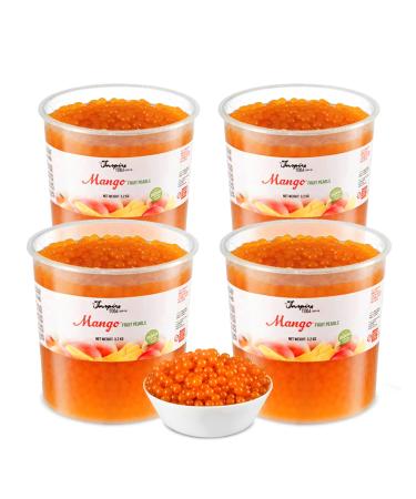 Inspire Food Mango Popping Boba for Bubble Tea - box with 4 cups of 3.2 kg - 100% vegetarian gluten -free without artificial dyes mango 4 x 3.2kg
