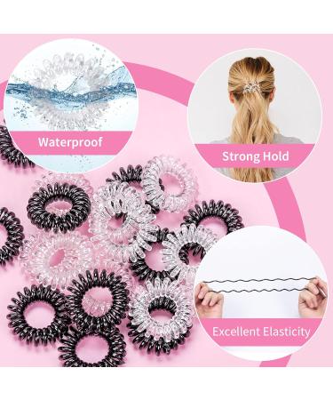 20 Pieces Spiral Hair Ties for Girls & Women - Strong Hair-Friendly Transparent & Black Telephone Cable Hair Ties - Buy Online on GoSupps.com