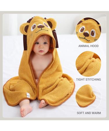 Bamboo Hooded Baby Bath Towel | Toddler Wearable Blanket | Lion Animal Bathrobe 75x75cm - Buy Online on GoSupps.com