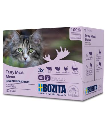 Bozita Multibox Mixpack beef turkey lots of chicken reindeer - snacks in sauce 12x85g Pouch Portion bag - grain -free wet food for adult cats meat menu in sauce