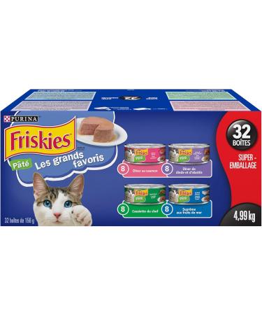 Purina Friskies Turkey Experience Wet Cat Food Super Pack 32 x 156g Cans Brown (44338) & Greatest Hits Wet Cat Food Pate Variety Pack 4 Flavours - 156 g Can (32 Pack) - Buy Online on GoSupps.com