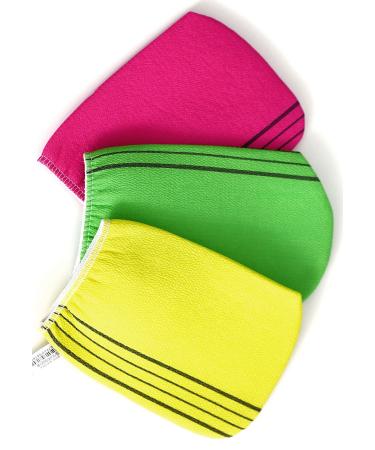 Exfoliating Bath Washcloth. Genuine Korean Towel Cloth Used for Exfoliating. Exfoliator Scrub Mitten for Bath and Shower Use - 3 Pieces