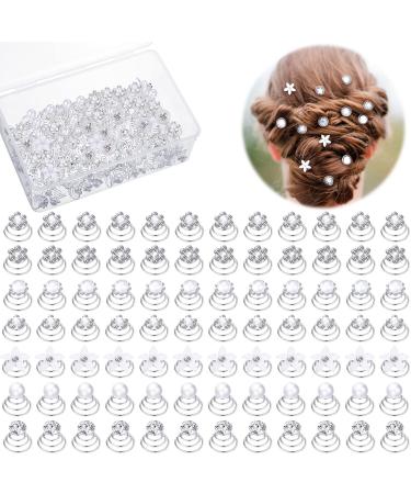 108 Pcs 7 Styles Wedding Crystal Twisters Spiral Set Bridal Rhinestone Hair Pins Silver Coil Pearl White Flower Hair Gems Hair Clips for Prom with Clear Box for Women Party Gift