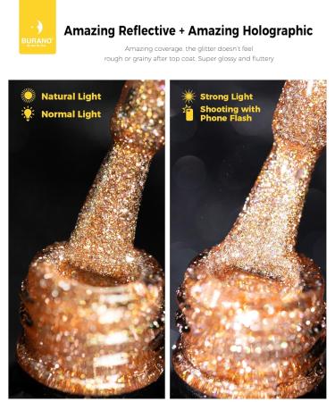 Burano Reflective Gel Nail Polish - 7.3ml UV Sparkly Glitter Gel for Summer & Autumn | Holographic Diamond Shine - Buy Online on GoSupps.com