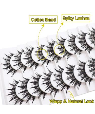 Losha 18mm Spiky Anime Fake Eyelashes 10 Pairs Handmade Faux Mink Lashes Pack - 02 Wet Look Lashes - Buy Online on GoSupps.com