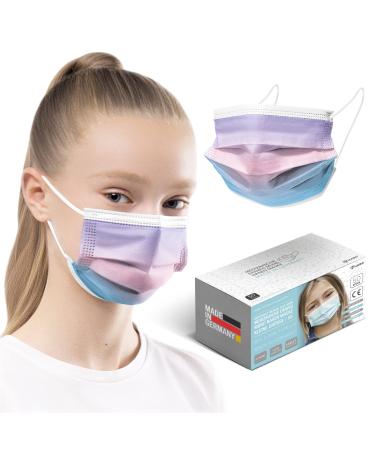 HARD 100 pieces Disposable Face Masks | Made in Germany | Type IIR & CE certified | Breathable Triple Layer - Filtration 99 78% | Elastic Earloops | Mouth Cover - SMALL SIZE - Rainbow Ocean Sunrise 100 pieces small size (14 5 cm x 9 5 cm) Rainbow Ocean Su