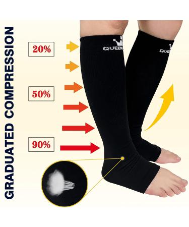 WHOTAY 2 Pairs Plus Size Toeless Compression Socks Wide Calf 20-30mmHg - Black 3XL - Buy Online on GoSupps.com