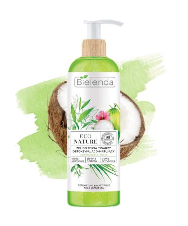 Bielenda Eco Nature - Guarantees Effective Detoxification And Effectively Mats The Skin - Eco Nature - Coconut Water + Green Tea + Lemon Grass - Face Cleansing Gel Detoxifying-Matting - 200 g