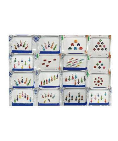 GRI9 12pc Multicolored Forehead Indian Reusable Bindi with Crystals - Bridal Forehead Decor | Belly Red Mehroon Green Blue - Buy Online on GoSupps.com