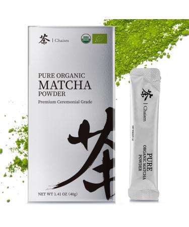 Chaism Ceremonial Grade Matcha Green Tea Powder - 20 Single Serve Packets, Premium First Harvest USDA Organic Gluten-Free Vegan, 100% Pure, 40g/1.41oz 1 Count (Pack of 20)