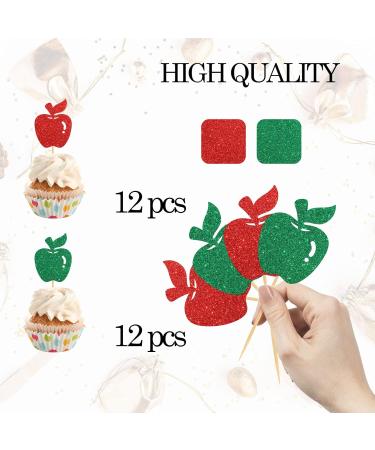 INNORU Apple Cupcake Toppers Fruit Apple Cake Toppers Baby Shower Birthday Wedding Party Decoration Supplies Pack of 24 Green & Red Glitter - Buy Online on GoSupps.com