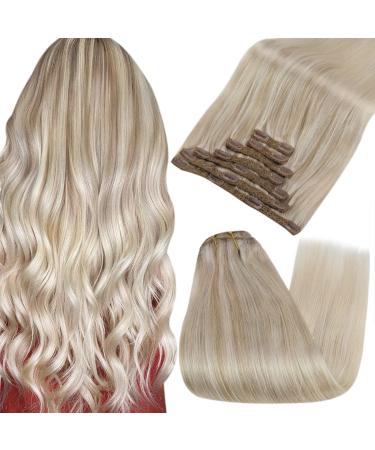 Blond clip extensions real hair 120gram real hair hair part human hair women ashblond faded to medium blonde with platinum blonde hair extension real hair clip smooth 35cm 7pcs #16A/60 2.Clip #16A/60 14inch