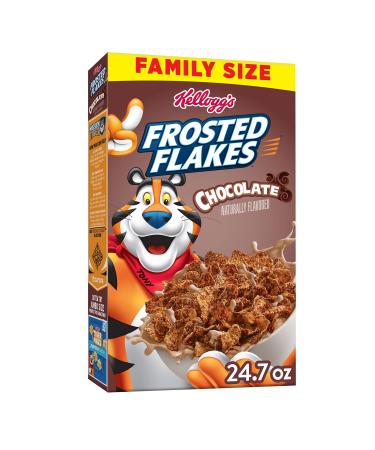 Kellogg's Frosted Flakes, Breakfast Cereal, Chocolate, Good Source of 8 Vitamins and Minerals, Family Size, 24.7oz Box Chocolate Frosted Flakes