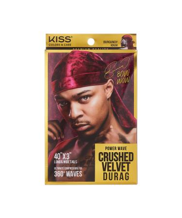 KISS COLORS & CARE Power Wave Crushed Velvet Durag - Burgundy  Maximum Wave Formation  360  Waves  Super Durable  Strong  Sleek & Stylish  High Compression  Extra Long Tails