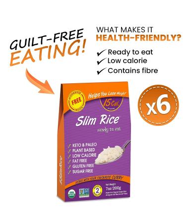 Keto Organic Slim Konjac Rice 200g Pack of 6 - Gluten & Sugar Free | Low Carb Vegan Diet with Konjac Flour & Oat Fiber | Healthy Instant Meal Ready to Eat - 7 Ounce - Buy Online on GoSupps.com