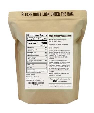 Anthony's Raw Hazelnuts 1 lb - Gluten Free, Non GMO, Unsalted, No Shell - Buy Online on GoSupps.com