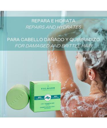 Valquer Laboratorios - 2 in 1 solid shampoo repairer (shampoo and conditioner) - 95% natural ingredients - Damaged hair - Vegan - Protects and repairs - 70 Gr - Buy Online on GoSupps.com