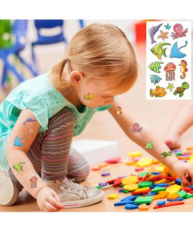 Ocean Animals Temporary Tattoos - 126pcs Mermaid, Tropical Fish, Whale Stickers for Kids - Birthday Party Favors & Decor - Konsait - Buy Online on GoSupps.com