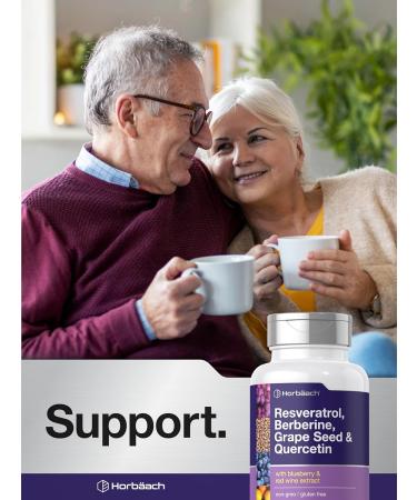 Horb ach Resveratrol Berberine Grape Seed & Quercetin | with Blueberry & Red Wine Extract | 120 Capsules | Non-GMO Gluten Free & Vegetarian Supplement - Buy Online on GoSupps.com