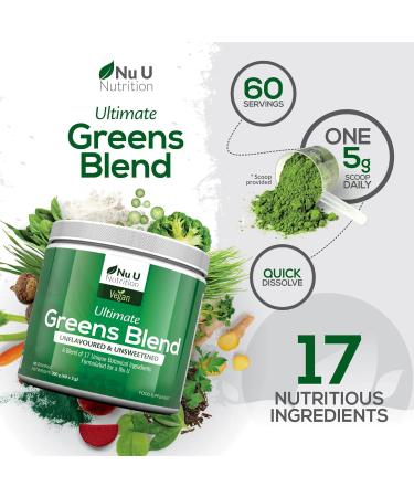 Super Greens Powder - 17 Superfoods Powder - 300g 60 Servings - Vitamin & Mineral Rich Formula - No Artificial Ingredients - Vegan & Vegetarian Friendly - Best Value - Made in The UK - Buy Online on GoSupps.com
