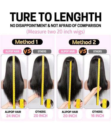 ALIPOP 24-inch Brazilian Straight Human Hair HD Lace Front Wig - 180% Density, Pre-Plucked, Natural Black 13x4 Transparent Lace Frontal Wig for Women - Buy Online on GoSupps.com