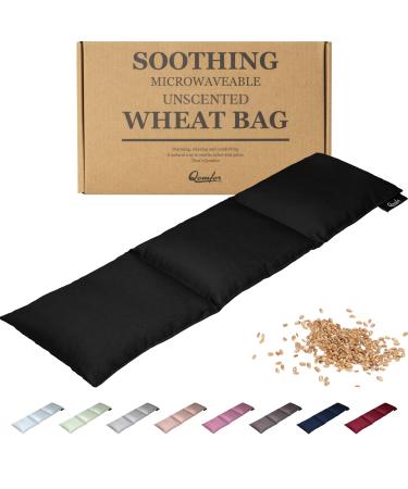 Grain cushion - Warming cushion made of cotton 46 x 12 cm - wheat filled - soft spelled pillows for pain relief back neck and shoulder - great gift - black