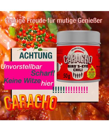 CARACHO 50g Bird Eye Chilli Flakes 100% Extremely Spicy Chilli Powder in Metal Spice Tin Scoville: 100 000 200 000 / Chilli Specialty - Buy Online on GoSupps.com