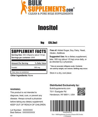 Pure Inositol Powder 1kg - Liver Support - Vitamin B8 Supplement | BulkSupplements.com - Buy Online on GoSupps.com