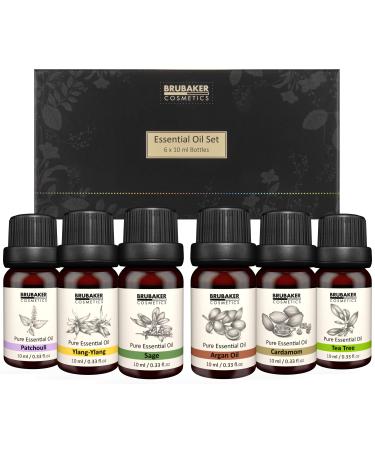 Brubaker cosmetics 6 -Set essential oils aromatherapy oils 6 x 10 ml - patchouli sage ylang -ylang cardamon argan tea tree - fragrance oil for diffuser humidifier massage aromatherapy body care petschuli ylang kardamon argan tea tree tree (6 x 10 ml)