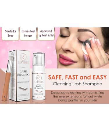 2 in 1 Eyelash Extension Shampoo & Mascara Remover - LONRIS Eyelid Foaming Cleanser | Safe for Extensions & Natural Lashes | Paraben & Sulfate Free | 50ml - Buy Online on GoSupps.com