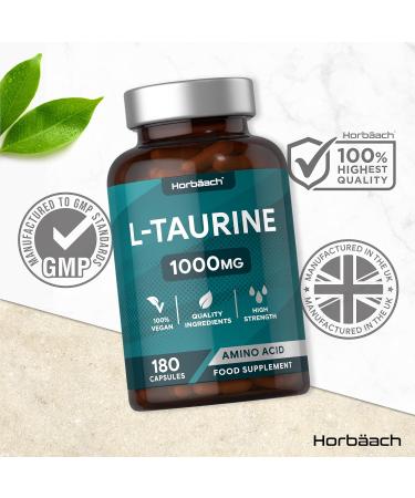 Taurin Capsules 1000mg | Vegan Amino Acid | Pre Workout Booster | 180 Count | High Dose Taurine for Sports & Fitness | Horbaach - Buy Online on GoSupps.com