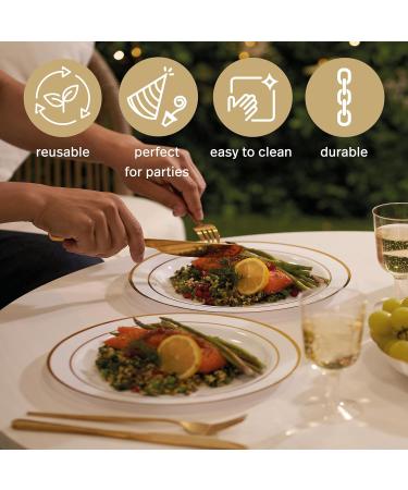 MATANA - 25 Premium Multi-Use Plastic Dinner Party Plates with Gold Rim Perfect for Weddings Birthdays Garden Parties & Outdoor Events - 26cm / 10" 26 cm / 10" - Buy Online on GoSupps.com