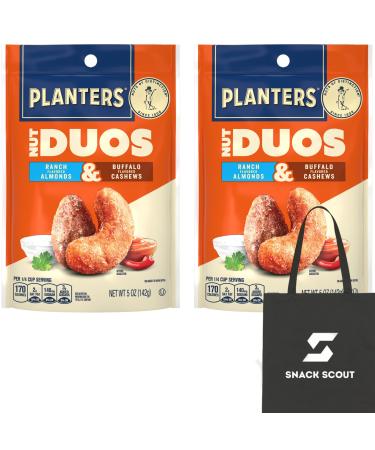 PLANTERS Nut Duos Buffalo Cashew and Ranch Almond 5 oz Resealable Bag (Pack of 2) Bundle With a Snack Scout Lunch Bag