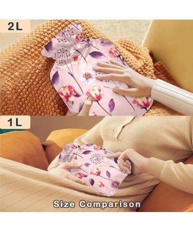 NAANLE 2L Hot Water Bottle with Cover - Watercolor Flowers Pink - Back Pain Relief Hand & Foot Warmer Neck Therapy - Buy Online on GoSupps.com