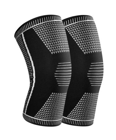 IFWIND 2 Pack Knee Compression Sleeves Knee Braces for Knee Pain Knee Sleeves for Men & Women Knee Support for Basketball Running Hiking Meniscus Tear Arthritis Joint Pain Relief Large Black