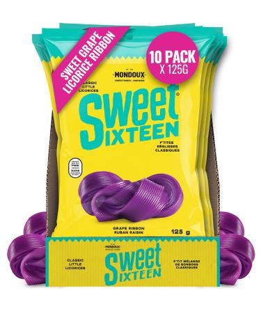 Sweet Sixteen Classic Licorice Ribbon Candy 10 Packs x 125g Sweet Purple Grape Flavor Soft & Chewy Rolls Peanut & Nut-Free Always Fresh