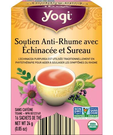 Yogi Tea - Echinacea Elderberry Cold Support Tea (6 Pack) - Formulated with Echinacea to help relieve cold symptoms - Caffeine Free Organic Herbal Tea - 96 Tea Bags - Buy Online on GoSupps.com
