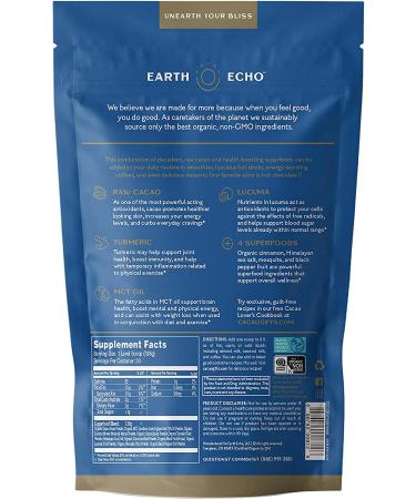 Earth Echo Cacao Bliss - Organic Chocolate Powder with Cinnamon, Turmeric, MCT Oil and Lucuma for Hot Cocoa, Smoothies & More - 30 Servings - Buy Online on GoSupps.com