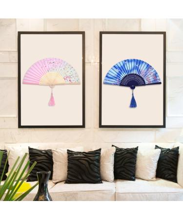 Foldable Bamboo Hand with Tassel | Elegant Wall Decor for Women - 4 Piece Set in White Cherry Pink Cherry Blue Cherry & Purple Cherry - Perfect Gift! - Buy Online on GoSupps.com