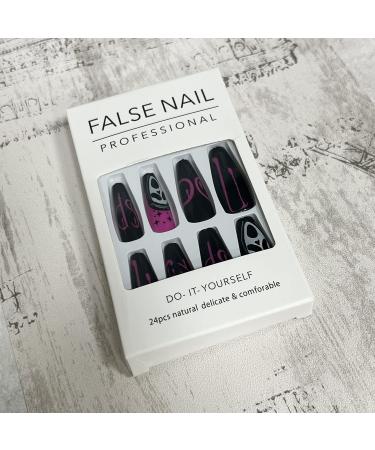 Halloween Ghost Face Press on Nails - 24 Pcs Coffin False Nails for Women and Girls with Nail Glue - DIY Acrylic Halloween Decoration - Buy Online on GoSupps.com