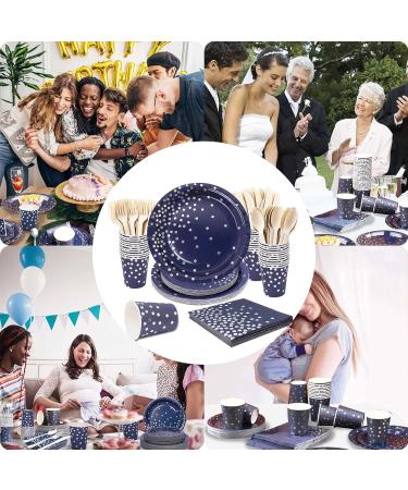 168Pcs Navy blue Party tableware Supplies Navy Blue Paper Plate with Silver Dot Serve 24 Guests Blue Party Plates Cups and Napkins Sets for Birthday Wedding Baby Shower Party Graduation Decorations - Buy Online on GoSupps.com