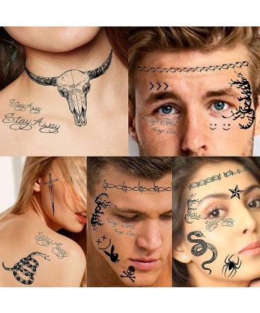 Rejaski 5 Sheets Large Post Malone Temporary Tattoos - Halloween Fake Face & Barbed Wire Rapper Tattoo Sticker Set for Men Women Adults - Buy Online on GoSupps.com