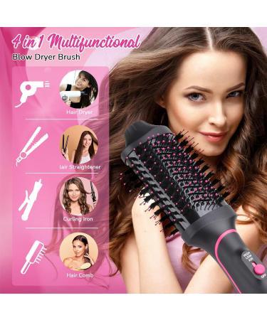 4-in-1 Hair Dryer Brush - Professional Hot Air Styling Tool for Straightening, Curling, and Drying - Pink - Buy Online on GoSupps.com
