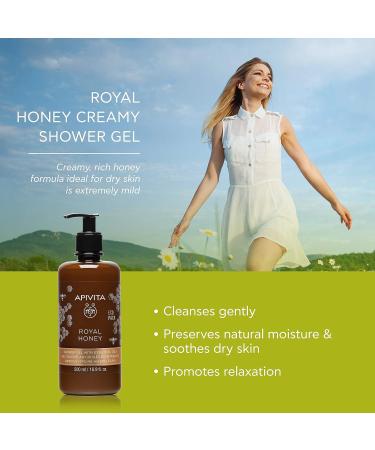 Apivita Royal Honey Creamy Shower Gel 16.9 fl.oz. | For Dry Skin with Honey & Propolis Extract | Nourishing & Gentle Cleansing - Buy Online on GoSupps.com