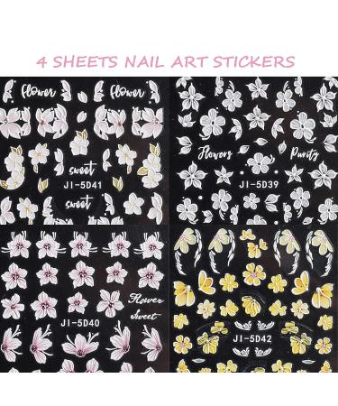 Baoximong 5D Embossed Spring Nail Decals - Self-Adhesive Yellow Pink White Kapok Camellia Design for Women - Buy Online on GoSupps.com