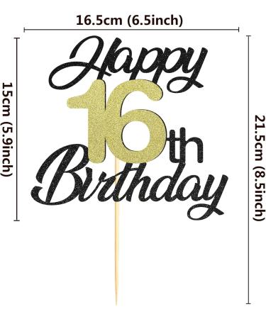 Sumerk 16th Birthday Cake Attachments - Gold & Black Decoration Accessories - Perfect for 16th Birthday Parties - 1 Pack Cake Lid Included - Buy Online on GoSupps.com
