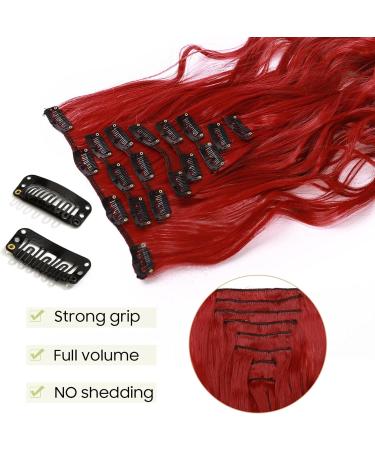 S-noilite 24 Dark Red Curly Clip In Hair Extensions - 8pcs Full Head Set - 60 Colors Available - Buy Online on GoSupps.com