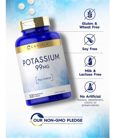 Potassium 99mg with Iodine | 500 Vegetarian Tablets | Non-GMO & Gluten Free by Carlyle - Buy Online on GoSupps.com