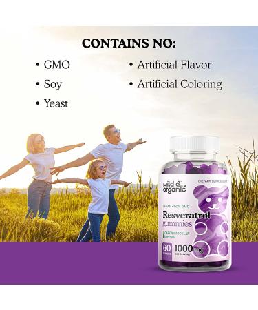Wild Organic Resveratrol Gummies - 1000mg Anti Aging Supplement for Immune & Heart Health - 60 Blueberry Chews - Buy Online on GoSupps.com